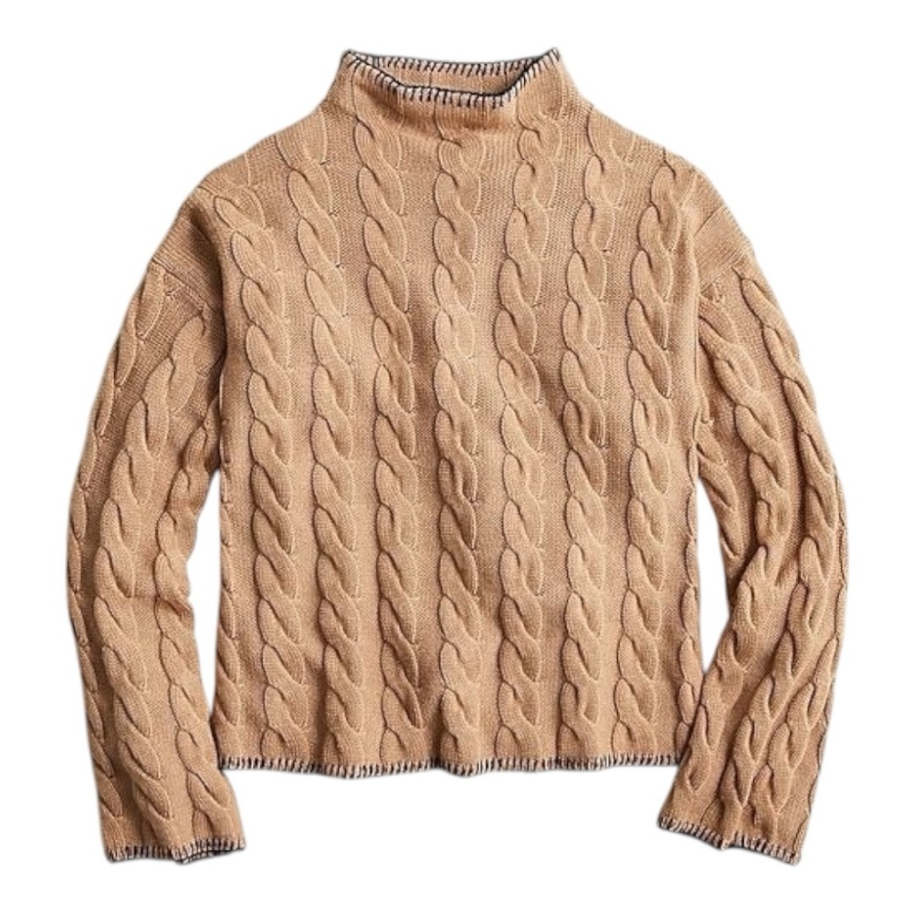 J. Crew Tan & Black Cotton Cashmere Cable Knit Mockneck Crop Sweater - XS